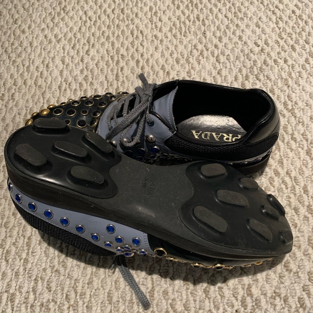 Prada Black and Blue Studded Sneakers